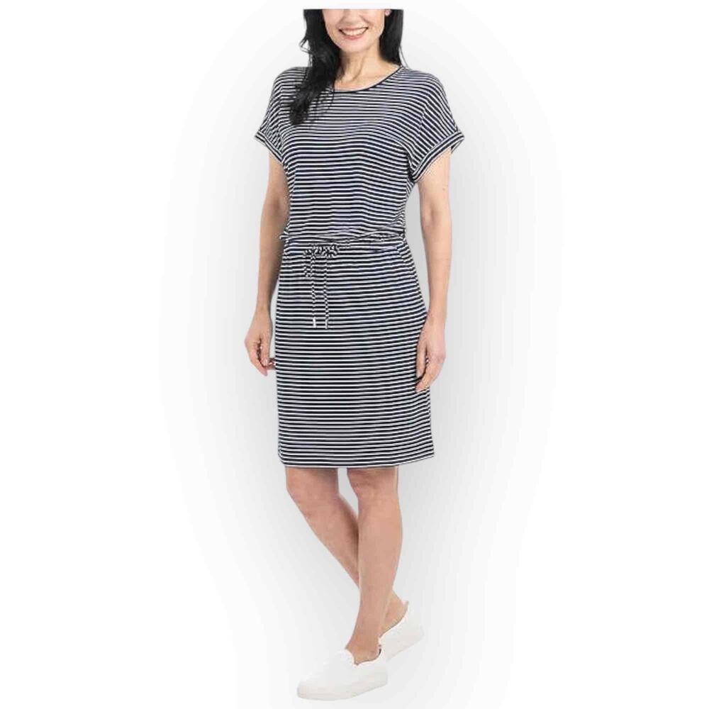 Hilary Radley Women’s Short Sleeve Drawstring Waist Mini Dress, Indigo 495S